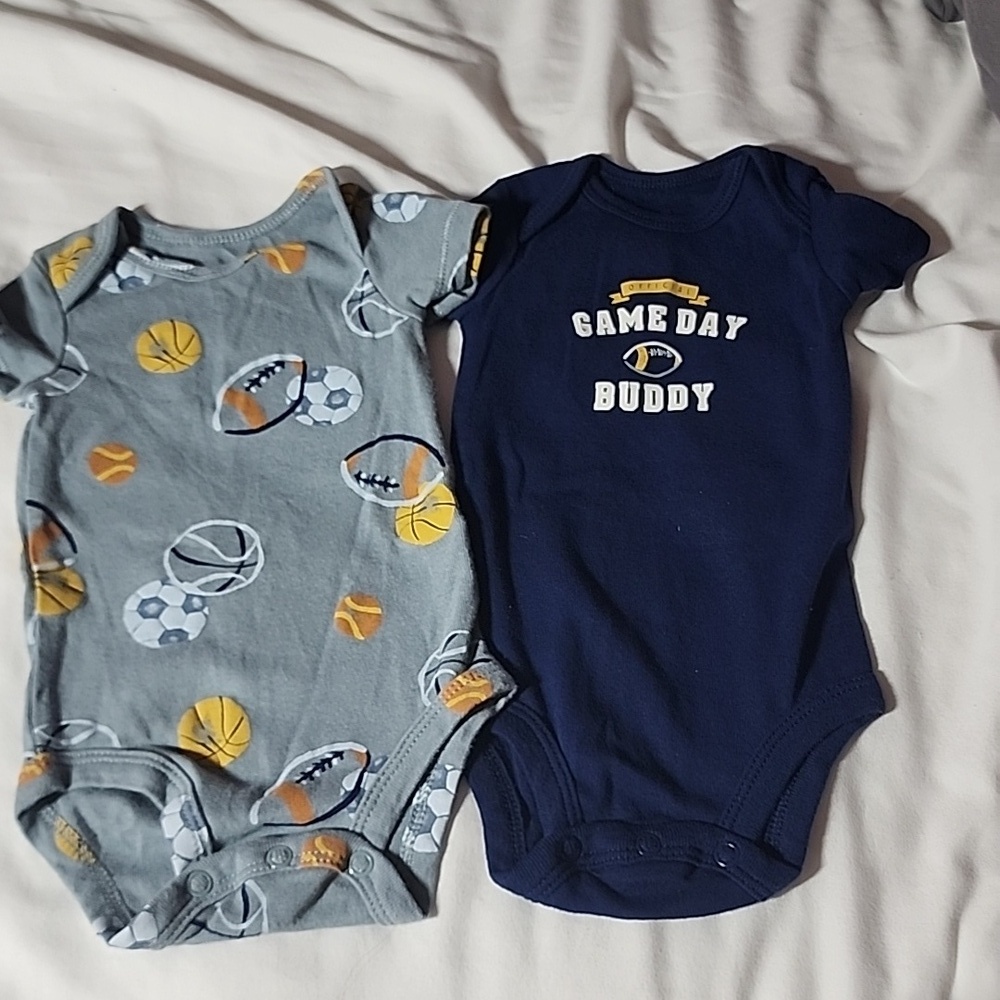 CARTERS 2PK SPORTS ONESIES SZ 3 MONTH